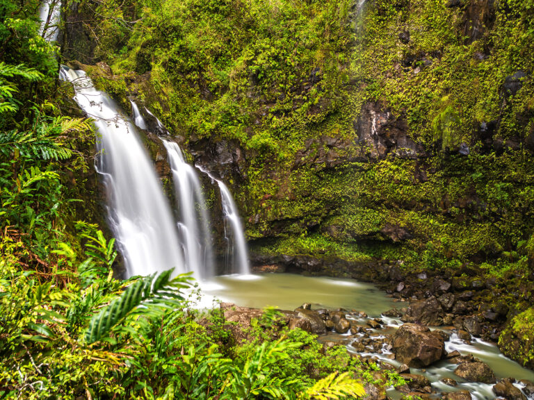 Three Bears Waterfalls / Waikani Falls on the Road to Hana, Maui, Hawaii