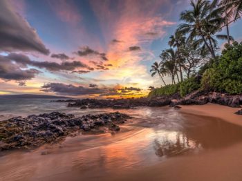 Colorful sunset from secret cove, Maui, Hawaii
